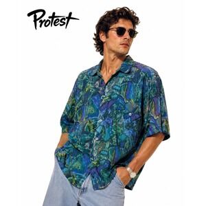 Title: Protest Vintage 100% Silk Abstract Print Button Front Shirt Mens Medium